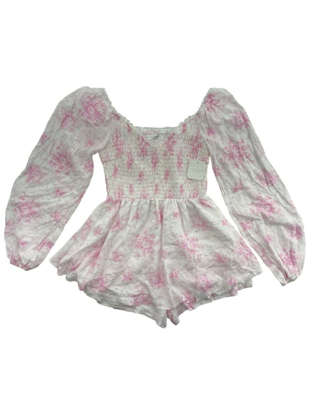 Altar'd State Skirt/Romper Ivory & Pink Floral Smocked Long Sleeve Sz M $82 NEW - Picture 1 of 7